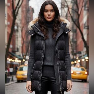 Andrew Marc Quilted Black Claire Vest with Fox Fur Vest- size small